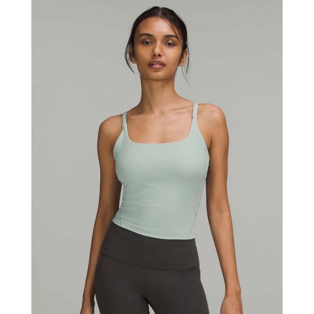 Lululemon Strappy Nulu Shelf Tank Top Silver Blue 4 Gym Yoga Workout Athletic